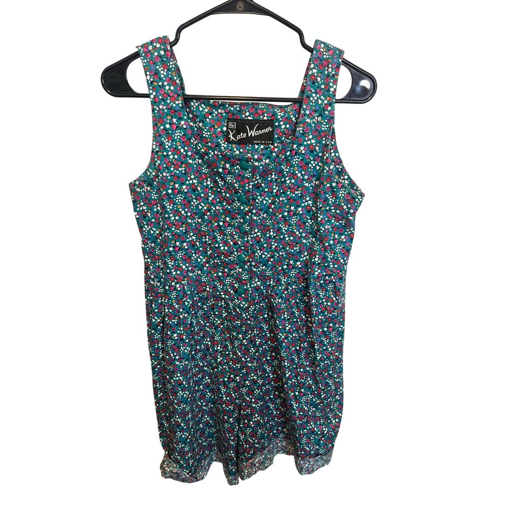 Vintage 80's Kate Warner Floral One Piece Shorts Tank Romper Size S/M